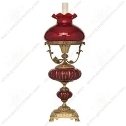 آباژور رومیزی مدل چینی راه راه آنتیک زرشکی با گرد سوز