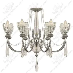 لوستر نئوکلاسیک برنجی8 شاخه مدل لیانا کروم با کریستال و لاله کریستال