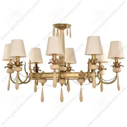 لوستر لاینر برنجی 8 شاخه مدل لیانا آنتیک با سنگ و آویز سنگ کرم