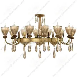 لوستر لاینر برنجی 12 شاخه مدل لیانا آنتیک با لاله کریستال