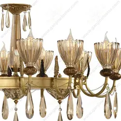 لوستر لاینر برنجی 12 شاخه مدل لیانا آنتیک با لاله کریستال