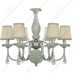 لوستر نئوکلاسیک برنجی 6 شاخه مدل شکوفه نیکل با چینی و آویز آبی