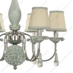 لوستر نئوکلاسیک برنجی 6 شاخه مدل شکوفه نیکل با چینی و آویز آبی