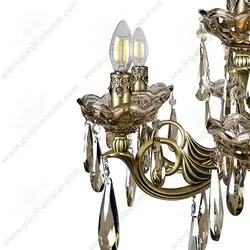 لوستر نئوکلاسیک برنجی 12 شاخه مدل یو آنتیک با آویزو کریستال