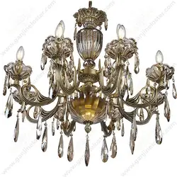 لوستر نئوکلاسیک برنجی 12 شاخه مدل یو آنتیک با آویزو کریستال