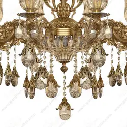 لوستر نئوکلاسیک برنجی مدل گل آنتیک با آویز بالا برنزو لاله کریستال 10 شاخه