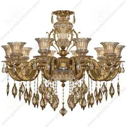 لوستر کلاسیک 10 شاخه آنتیک مدل رونیکا با آویز دور برنزو و لاله کریستال