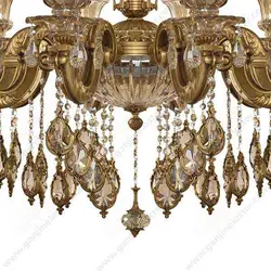 لوستر کلاسیک 10 شاخه آنتیک مدل رونیکا با آویز دور برنزو و لاله کریستال