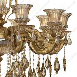 لوستر کلاسیک 10 شاخه آنتیک مدل رونیکا با آویز دور برنزو و لاله کریستال