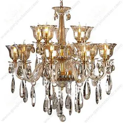 لوستر کلاسیک 15 شاخه مدل اس تمام کریستال با لاله کریستال