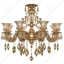 لوستر کلاسیک 8 شاخه مدل النا آنتیک با آویز دور برنز و لاله کریستال
