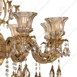 لوستر کلاسیک 8 شاخه مدل النا آنتیک با آویز دور برنز و لاله کریستال