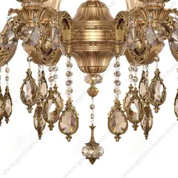 لوستر کلاسیک 8 شاخه مدل النا آنتیک با آویز دور برنز و لاله کریستال