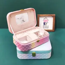 کیف جواهرات چرم بافت آب رنگی – صورتی