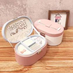 کیف جواهرات بیضی دو طبقه طرح پاپیون کلید دار – صورتی آبی