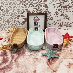 سبد بافت کف 25 سانت مستطیلی جاقاشقی – صورتی