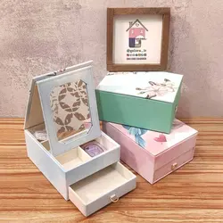 کیف جواهرات مستطیل کشو دار طرح گل و پرنده – سبز