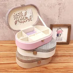 کیف جواهرات بیضی طرح چهارخانه – سفید