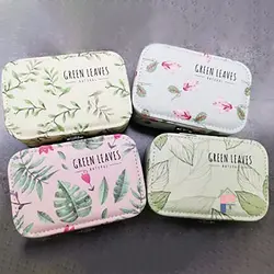 کیف جواهرات مستطیل کوچک طرح برگ – سبز روشن