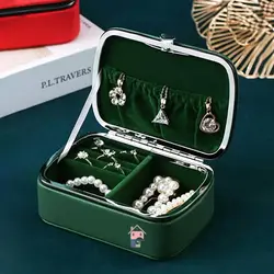 جعبه و کیف جواهرات مستطیل قفل فشاری داخل و کاور چرم درجه یک قابل حمل – سبز کله غازی