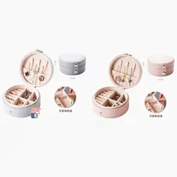 جعبه و کیف جواهرات گرد دکمه دار داخل و کاور چرم درجه یک قابل حمل – صورتی