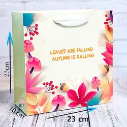 ساک دستی کادویی 23در23 طرح لیمویی روشن گل و برگ پاییزی