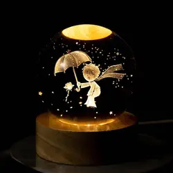 گوی کریستال سه بعدی لیزری چراغدار 9 سانتی کابل یو اس بی – طرح شازده کوچولو و چتر