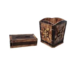 ست سطل زباله و جعبه دستمال کاغذی چوبی مدل نماشون