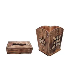 ست سطل زباله و جعبه دستمال کاغذی چوبی مدل نماشون