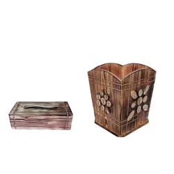 ست سطل زباله و جعبه دستمال کاغذی چوبی مدل نماشون