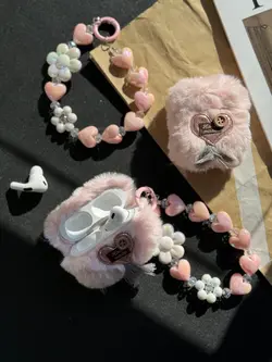 کاور ایرپاد پشمالو صورتی قلبی با آویز