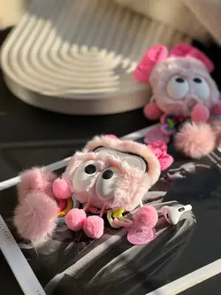 کاور ایرپاد پاپیون صورتی پشمی با آویز