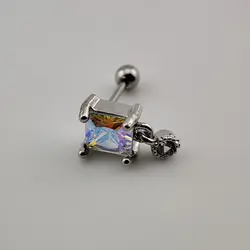 پیرسینگ گوش نگین مربع آویزدار | اکسسوری گلامور