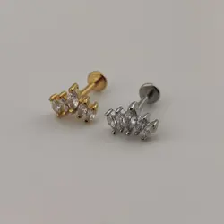 پیرسینگ گوش زنانه طرح تاج نگین دار دو رنگ | اکسسوری گلامور