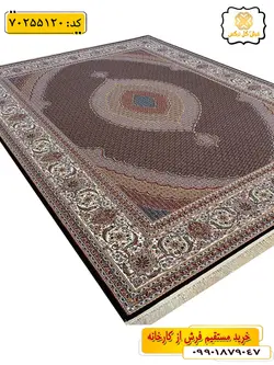 فرش 700 شانه محرابی طرح ریز ماهی زمینه گردویی گل نرگس کاشان