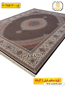 فرش 700 شانه محرابی طرح ریز ماهی زمینه گردویی گل نرگس کاشان