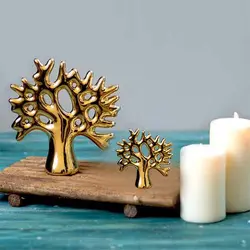 دکوری مجسمه درخت بزرگ و کوچک آرزو طلایی و نقره ای استند جاجواهری