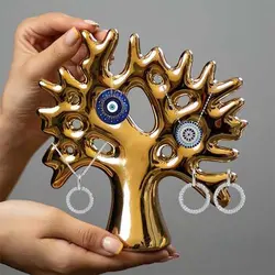 دکوری مجسمه درخت بزرگ و کوچک آرزو طلایی و نقره ای استند جاجواهری