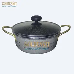 ماهیتابه تک سایز 20 زنبوری دسته طلایی با درب و بدون درب ( تابه پرتوکالا)