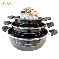 ماهیتابه زنبوری 3تایی دودسته دربدار و بدون درب مدل فورج ( تابه پرتوکالا)
