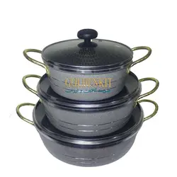 ماهیتابه زنبوری 3عددی دسته طلایی دربدار و بدون درب ( تابه پرتوکالا)