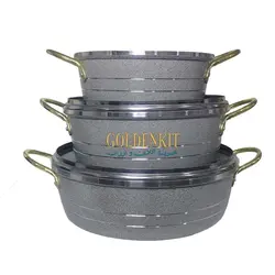 ماهیتابه زنبوری 3عددی دسته طلایی دربدار و بدون درب ( تابه پرتوکالا)