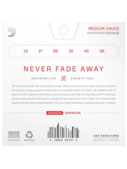 D’Addario XS Phosphor Bronze Coated Acoustic Guitar Strings Medium 13-56