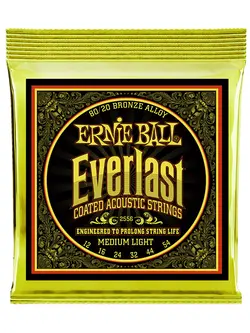 Ernie Ball Everlast Medium Light Coated 80/20 Bronze Acoustic Guitar Strings 12-54 Gauge