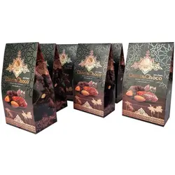 خرما شکلاتی پذیرایی با مغزی بادام درختی (طعم شکلات تلخ %70) – 250 گرم