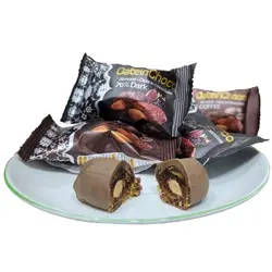 خرما شکلاتی پذیرایی با مغزی بادام درختی (طعم شکلات تلخ %70) – 250 گرم