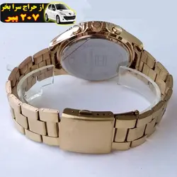 ساعت مچی عقربه‌ای مردانه مدل ضدآب طلایی ۳ موتور فعال کرنوگراف رنگ ثابت تاریخ شمار اسپرت و شیک