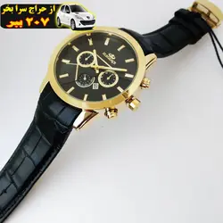 ساعت مچی عقربه‌ای مردانه مدل سه موتور بندچرمی تاریخ شمار