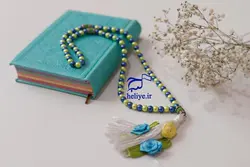 تسبیح گلدار زردآبی 100تایی