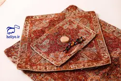 جانماز ترمه ابریشم در رنگ بندی آبی، قرمز (دو تیکه)